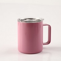 美式12oz现代简约不锈钢保温咖啡杯厚防摔双层隔热马克手柄杯