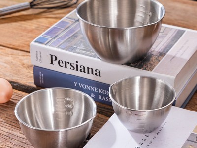 304不锈钢碗带刻度烘焙碗家用餐具料理碗水果沙拉碗单个打蛋小碗