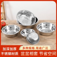 汤盆不锈钢盆汤碗盘子无磁饭盆圆盘食堂饭碗打饭盘家用菜盆面盆