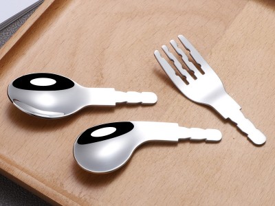 304不锈钢餐具弯勺叉子短柄半成品316儿童不锈钢叉勺配件