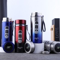 大容量渐变智能304不锈钢保温杯户外便携吊带运动水壶广告礼品杯