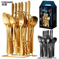 亚马逊不锈钢餐具24件套装复古西餐四主件跨境餐具架礼盒套装产品