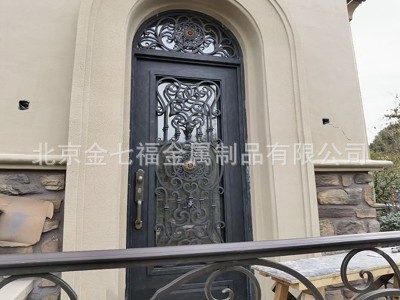 北京铁艺别墅庭院门欧式风入户大门弧形单开玻璃门酒吧艺术金属门