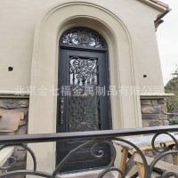 北京铁艺别墅庭院门欧式风入户大门弧形单开玻璃门酒吧艺术金属门