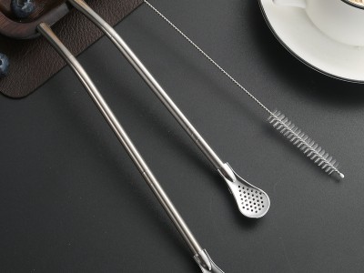 304吸管勺创意多用途不锈钢吸管勺咖啡搅拌勺果汁奶茶勺马黛茶勺