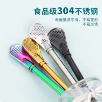 304不锈钢吸管马黛茶吸管勺创意咖啡勺西式搅拌过滤勺果汁勺镀金