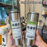 新款大容量拿铁咖啡保温杯男女士随行保冷便携可不锈钢吸管水杯子