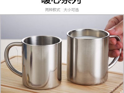 批发304不锈钢口杯幼儿园水杯学生儿童防烫水杯双层杯刻字