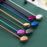 304不锈钢吸管勺镀钛彩色创意吸管直勺奶茶咖啡两用吸管搅拌勺