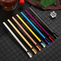 304不锈钢吸管 创意奶茶冷饮咖啡搅拌沙冰吸管镀色两用吸管勺