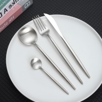 网红餐厅勺子304不锈钢轻奢ins复古圆柄哑光做旧葡萄牙牛扒刀叉勺