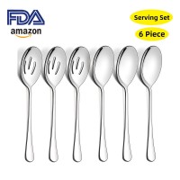 不锈钢餐具公用勺公用漏6PCS套装跨境亚马逊服务勺服务漏