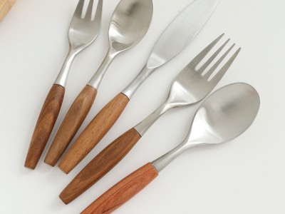 沙朵新中式柚木304刀叉勺圆柱木花梨木柄西餐具实木不锈钢刀叉勺