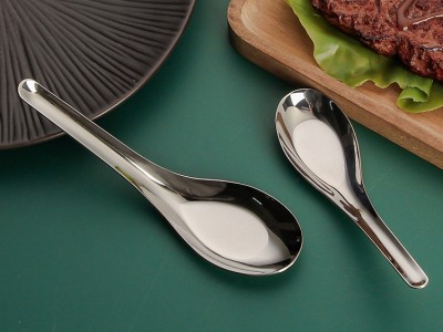 304不锈钢平底勺短柄中式加厚勺子家用儿童小汤勺吃饭勺商用餐具