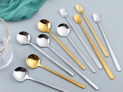 L不锈钢沙冰勺 长柄冰淇淋勺奶茶勺 搅拌咖啡方头勺 玻璃杯伴手礼