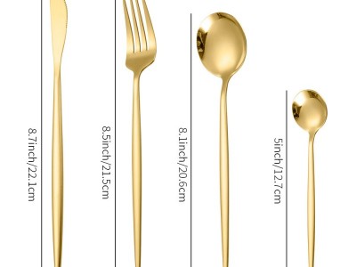 跨境亚马孙不锈钢餐具葡萄牙24件套装西餐牛排刀叉勺四主件镀金色