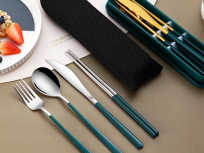 304不锈钢便携式礼品餐具套装 韩式餐具刀叉勺筷子四件套装便携